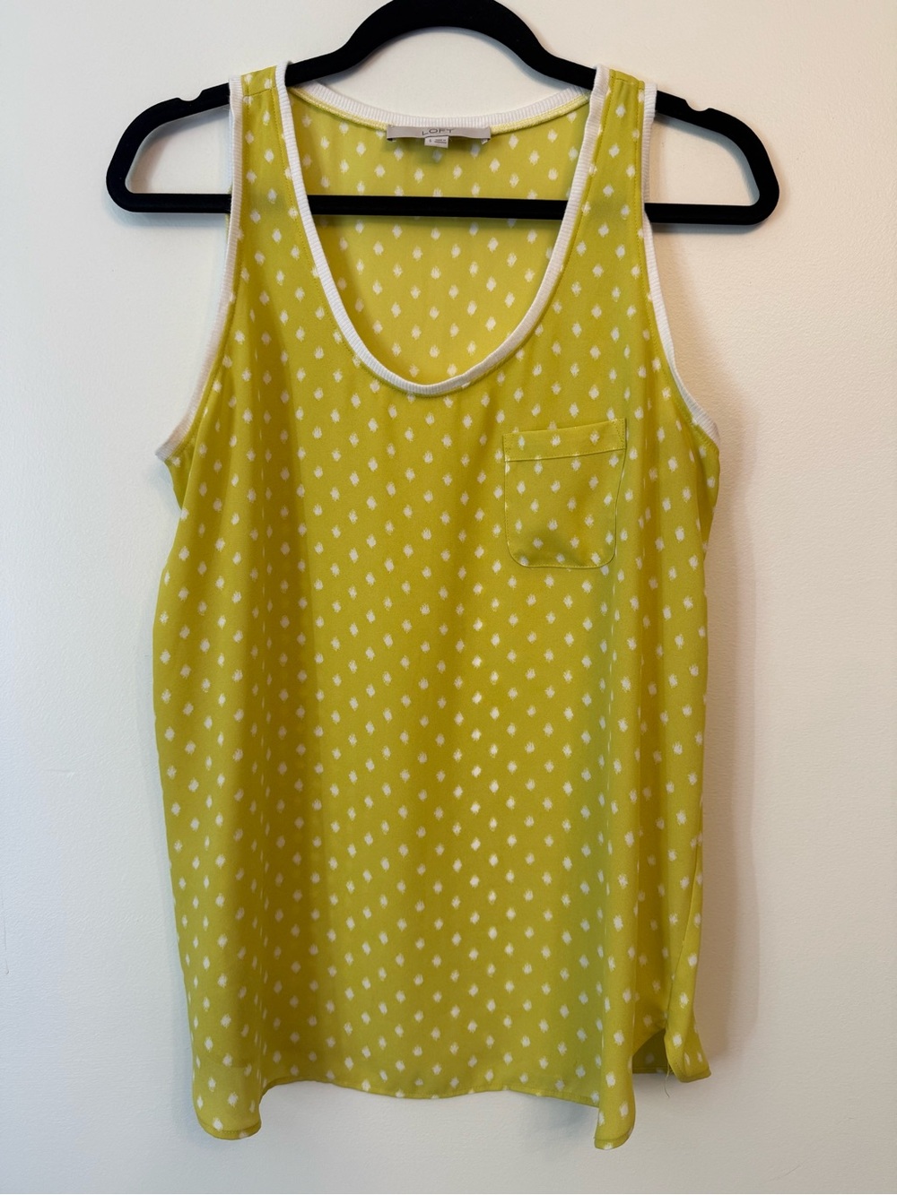 LOFT Chartreuse Printed Summer Tank Top Sleeveless Pocket Blouse - Picture 2 of 5